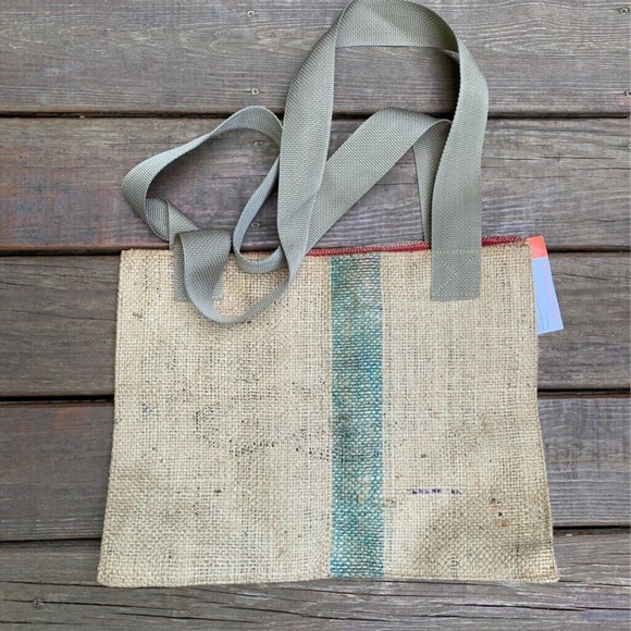 Sackcloth & Ashes Climbs Roast Womens Tote Bag Brown Recycled Burlap USA M New - Picture 2 of 9